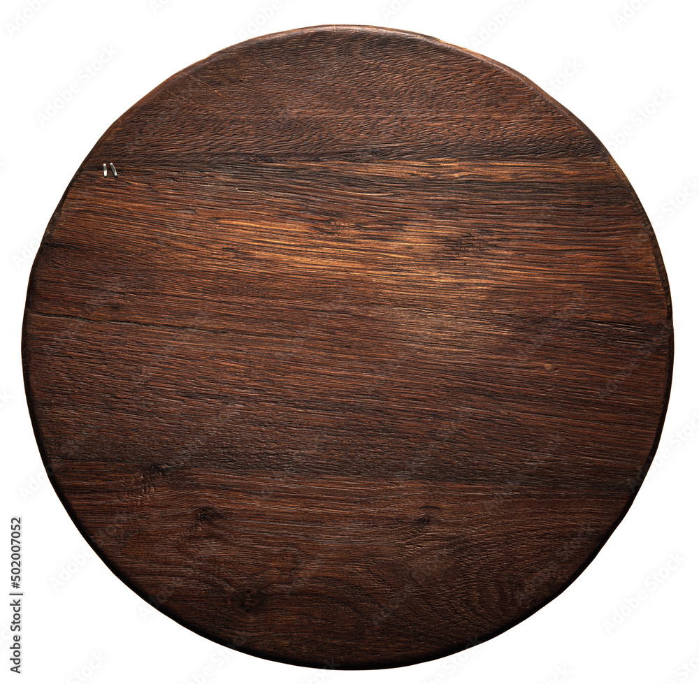 Foto Stock Round wooden table top. Wood plank texture. wooden plate  isolated on white background. | Adobe Stock