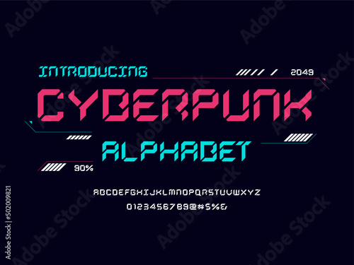 Vector of stylized modern abstract alphabet design with uppercase, numbers and symbols