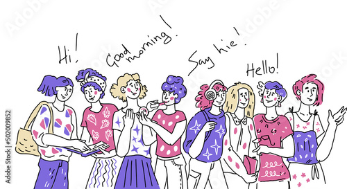 Group of modern women with quotes on the topic of supporting sorority and feminism.