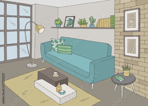 Living room graphic color home interior sketch illustration vector 