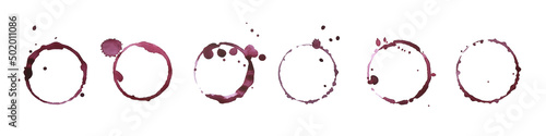 watercolor set with round red wine stains, splashes. Watercolor hand drawn illustration. Wine glass marks