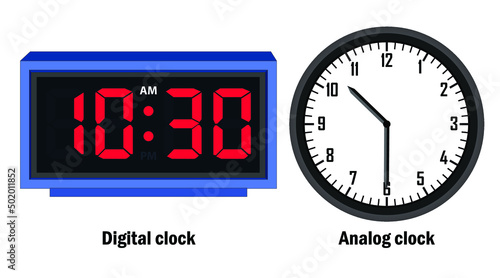 digital clock and analog clock vector clock with time 10:30