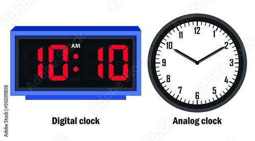 digital clock and analog clock vector clock with time 10:10