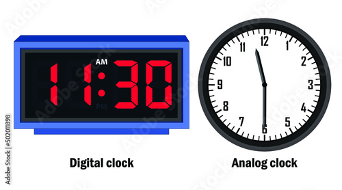 Digital clock and analog clock. time 01-35- vector