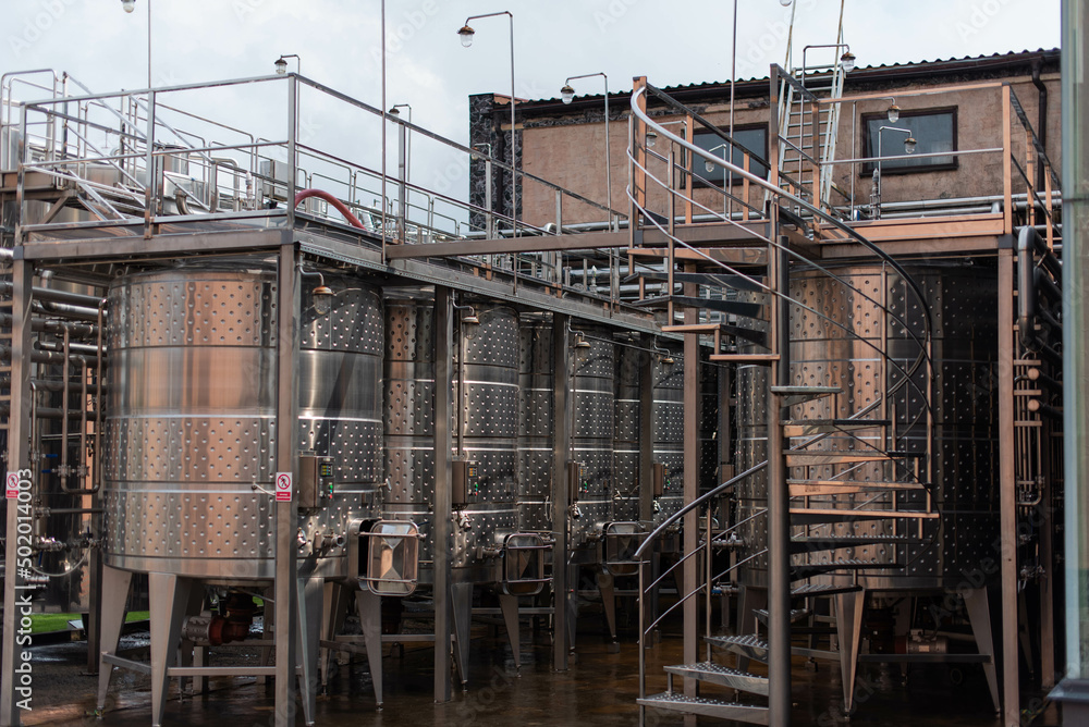 modern wine factory with new large tanks for the fermentation