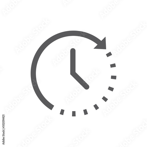 Arrow loop clock black vector icon. Reverse, processing and wait filled symbol.
