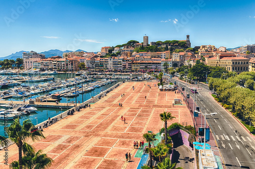 Obraz na plátně Aerial view over the Old Harbor, Cannes, Cote d'Azur, France