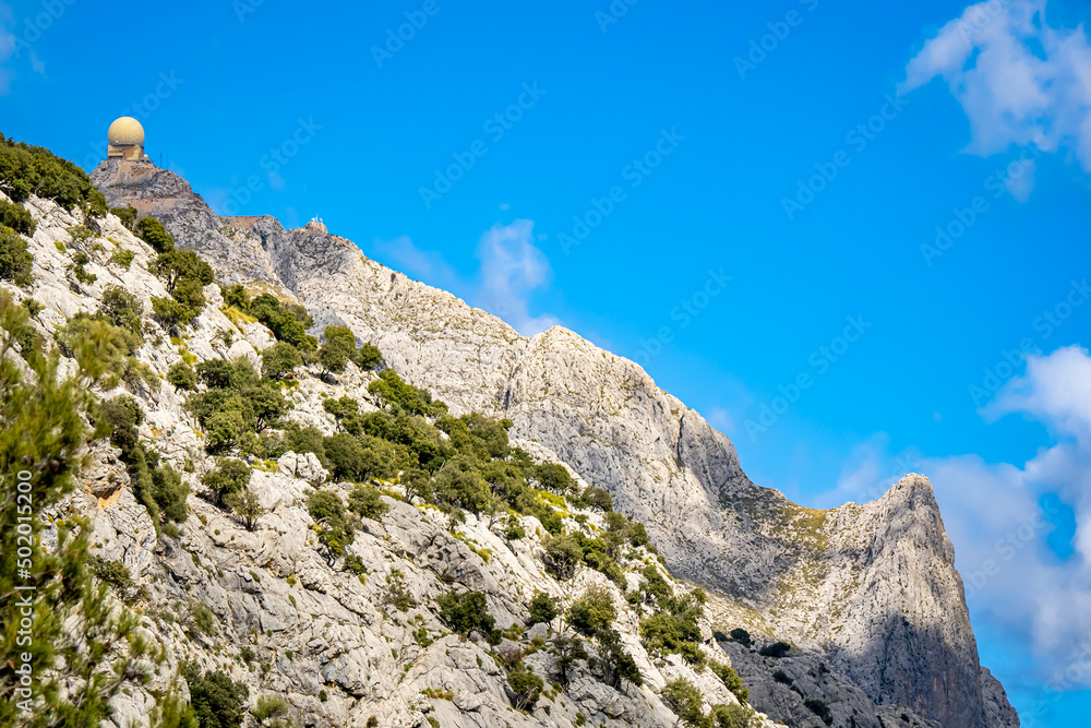 Peak of Puig Major the highest point in Mallorca and also of the whole balearic islands with a dome of a radar station on top located in the serra de tramuntana nearby the valley Vall de Cúber. Peak of Puig Major the highest point in Mallorca and also of the whole balearic islands with a dome of a radar station on top located in the serra de tramuntana nearby the valley Vall de Cúber.