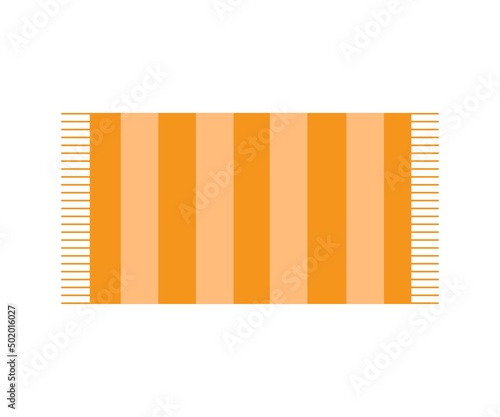 Vector orange beach mat with tassels on a white background