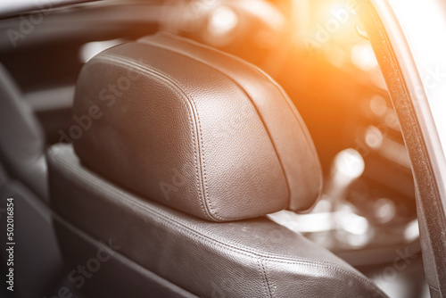 Car headrest seat in modern car. Leather headrest. © Iryna