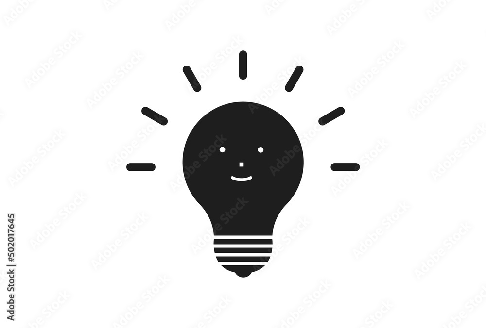笑った顔の光る豆電球 アイデア ひらめき 気づきのイメージ素材 Stock ベクター Adobe Stock