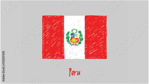 Peru National Country Flag Marker or Pencil Sketch Illustration Vector