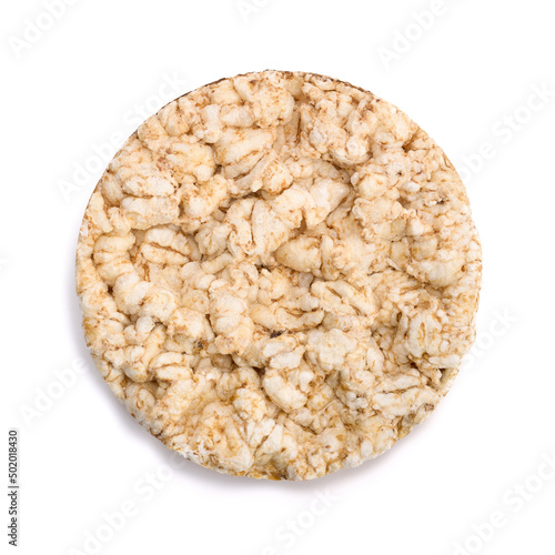 Puffed rice bread isolated on white background. Rice cakes. Round diet crispbreads on a white background. Round shaped cereal bread, healthy food without yeast. 