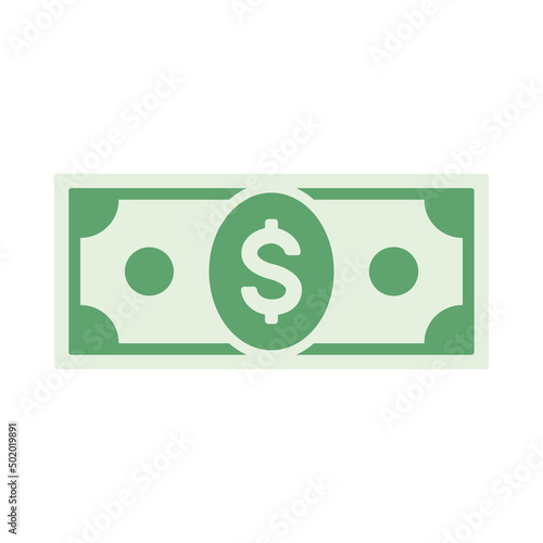 Cartoon green gray paper dollar bill. Vector illustration isolated on white background