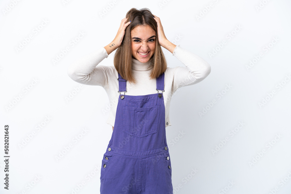 Young caucasian woman isolated on white background doing nervous gesture Young caucasian woman isolated on white background doing nervous gesture