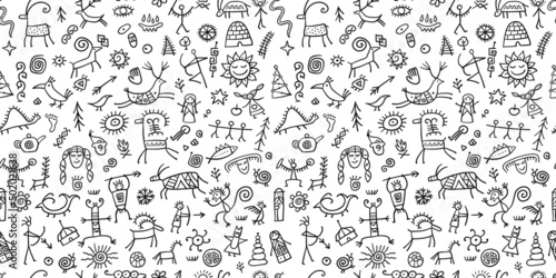 Rock paintings background, seamless pattern for your design