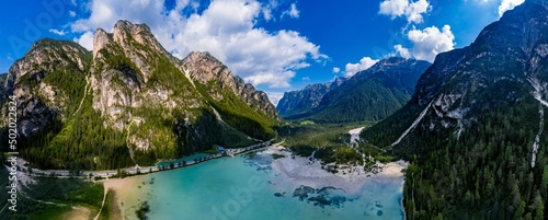 Mountain landscape in Dolomiten, Italy, near Cortina dAmpezzo. Dürrensee, Lago di Landro