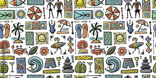 Summer Art Background. Autherntic Style. Seamless Pattern for your design