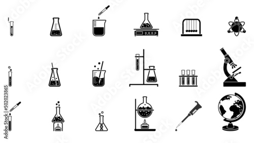 Science Laboratory Equipment icon Set.
