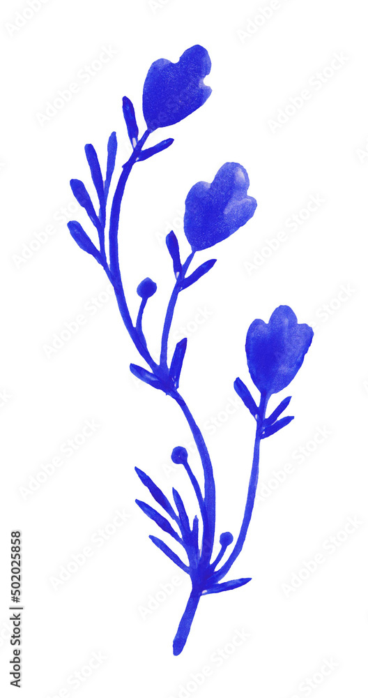 Fototapeta premium Blue flowers on white background. Watercolor illustration