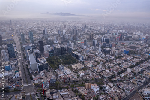 Aerial view from a drone of Av Javier Prado in San Isidro.