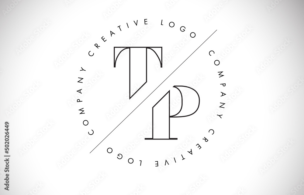 Outline TP t p letter logo with cut and intersected design and round frame. Outline TP t p letter logo with cut and intersected design and round frame.
