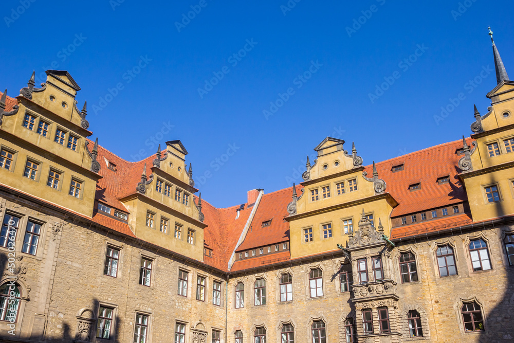 Facade with bay window of the castle in Merseburg, Germany Facade with bay window of the castle in Merseburg, Germany