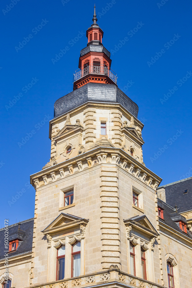Tower of the historic Standehaus building in Merseburg, Germany