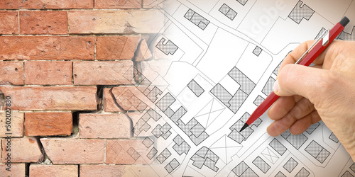 Bild auf Leinwand Areas of the city with subsidence phenomena that damage buildings - concept with