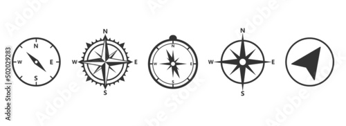 Compass, navigation icons set. Vector illustration. photo