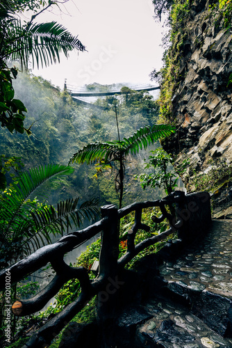 El Pailon del Diablo waterfall in Banos Santa Agua  Ecuador. South America.