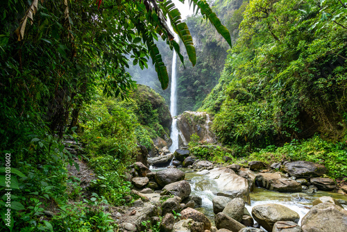 El Rocío Machay waterfall in Banos Santa Agua, Ecuador. South America.