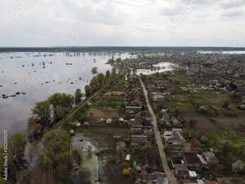 The flooded village of Demidov, Kyiv region, Ukraine.