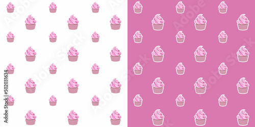 Cupcakes with a seamless pattern. Baking background