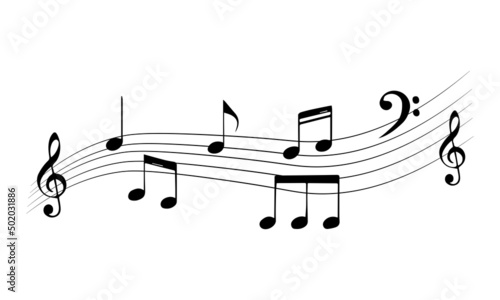 Music notes  black signs vector set. Isolated music note icons on white background. Music note symbols with treble clef. Vector illustration
