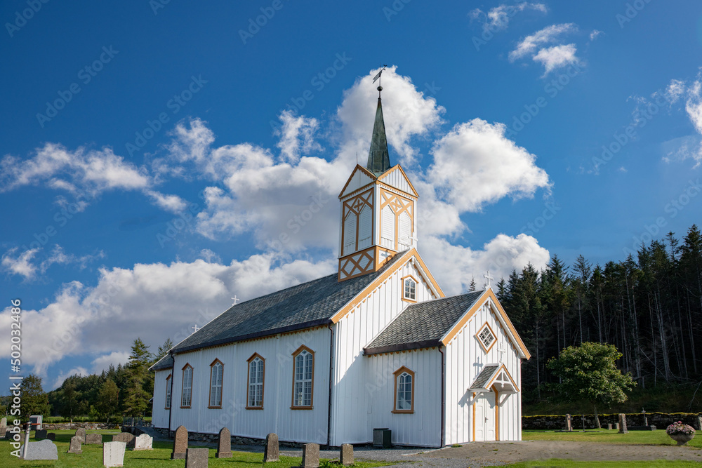 Old wooden church in Vevelstad municipality( Year of construction 1796)The church was extended both in height and length in 1871, Northern Norway Old wooden church in Vevelstad municipality( Year of construction 1796)The church was extended both in height and length in 1871, Northern Norway