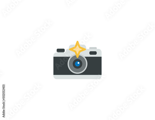 Photo camera with Flash Vector Isolated Emoticon. Camera Icon
