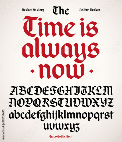 Medieval gothic font, blackletter alphabet, capitals and lowercase. Vector illustration. photo