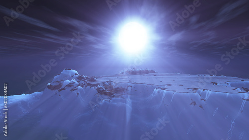 ice berg night full moon, 3d render