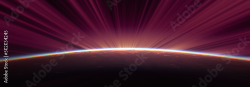 sunrise from space aurora, 3d rendering © aleksandar nakovski