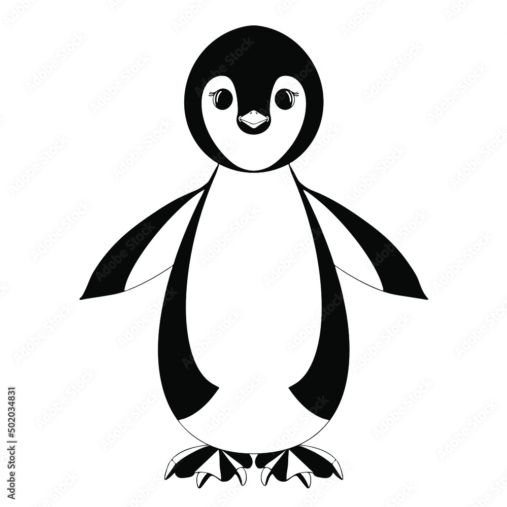 Fototapeta premium Penguin, graphic drawing, on a white background, character,
