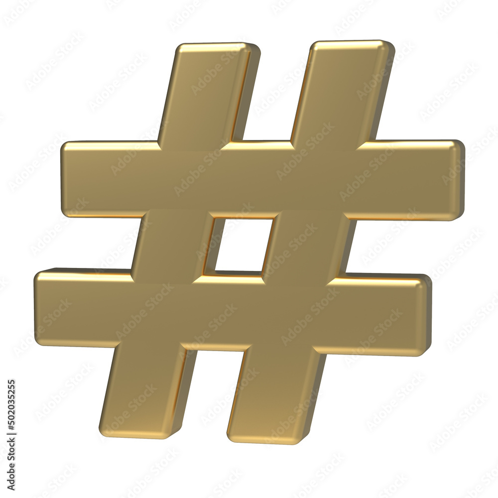 Obraz premium Hashtag icon isolated on white background. 3D Illustration.