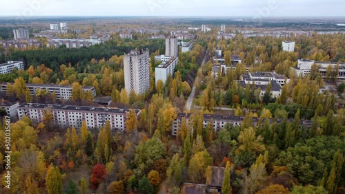 Drone footage of the abandoned Pripyat after the atomic explosion.