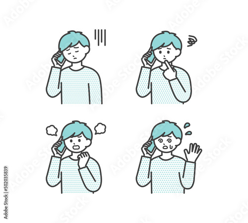 男の子がスマートフォンで連絡するイラスト素材