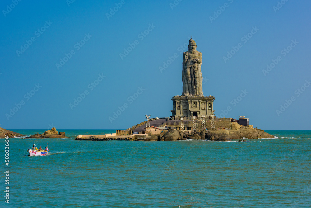 Thiruvalluvar Statue on the rock ,Southern Tip of India, Kanyakumari, Tamil Nadu.