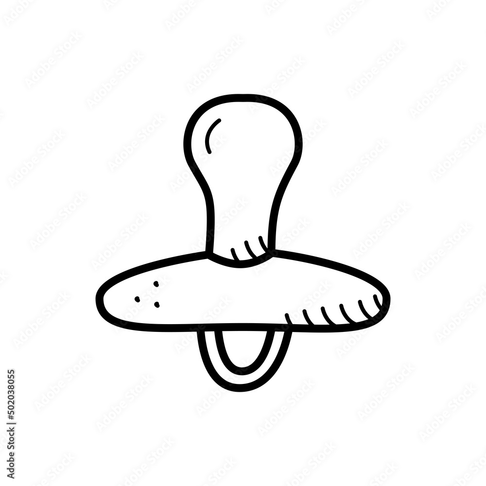 Baby pacifier cartoon doodle style. Vector illustration of a newborn nipple.