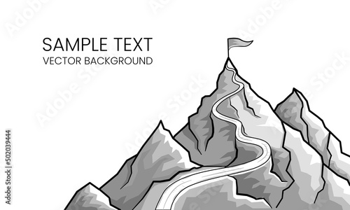 Mountains climbing route to success on white background