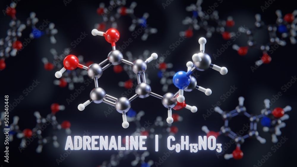 Adrenaline molecular structure. 3D illustration - obrazy, fototapety, plakaty 