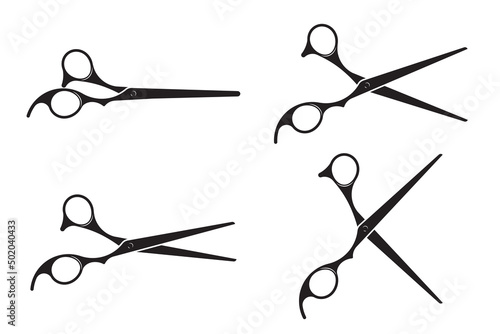 Hairdress barber scissors, professional salon tools. Hairdressing design element. photo