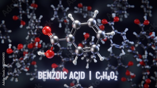 Benzoic acid molecular structure. 3D illustration photo